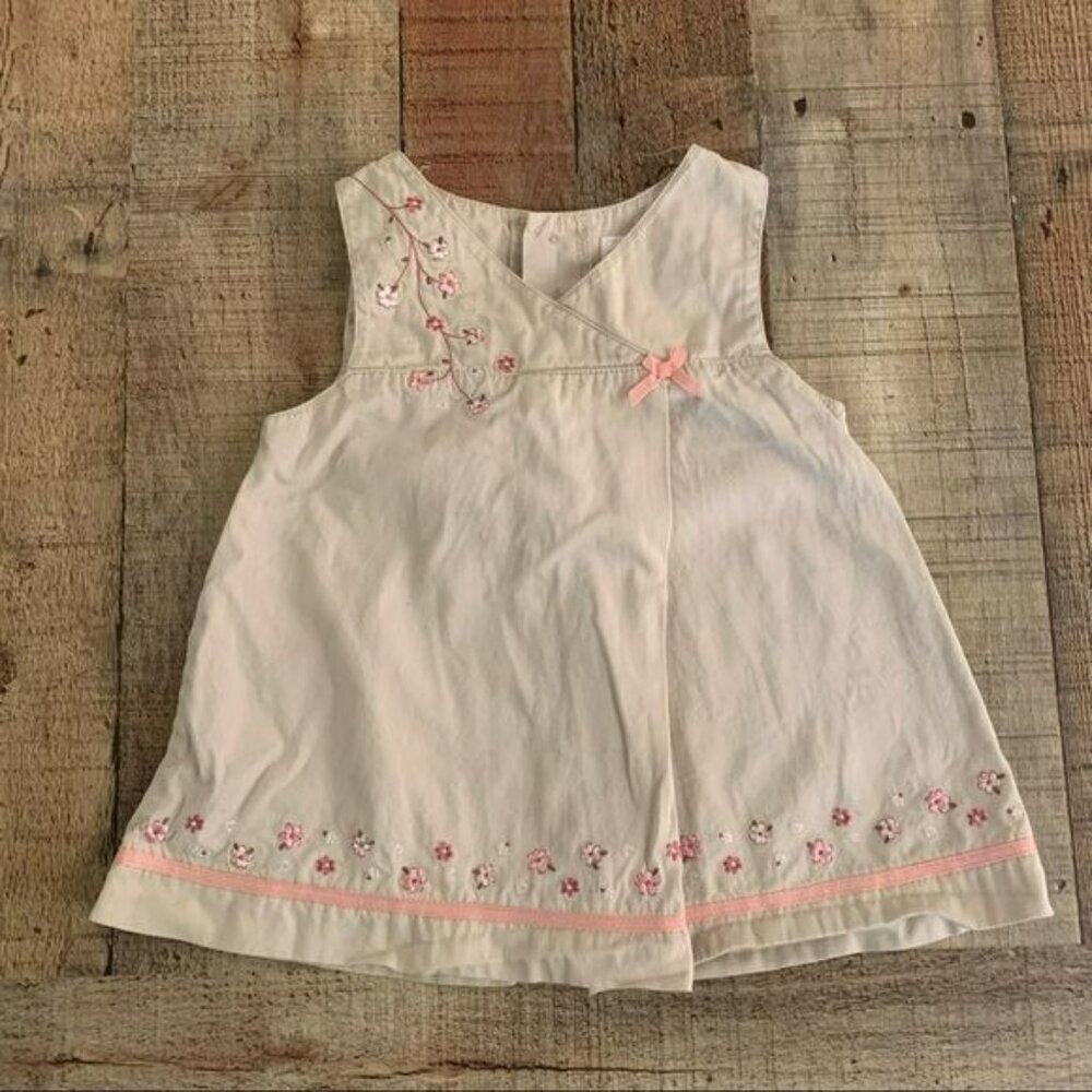 Carters baby girl tank dress in tan with embroidered flowers -6M